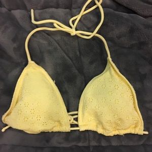 Yellow flower lace string triangle bikini top
